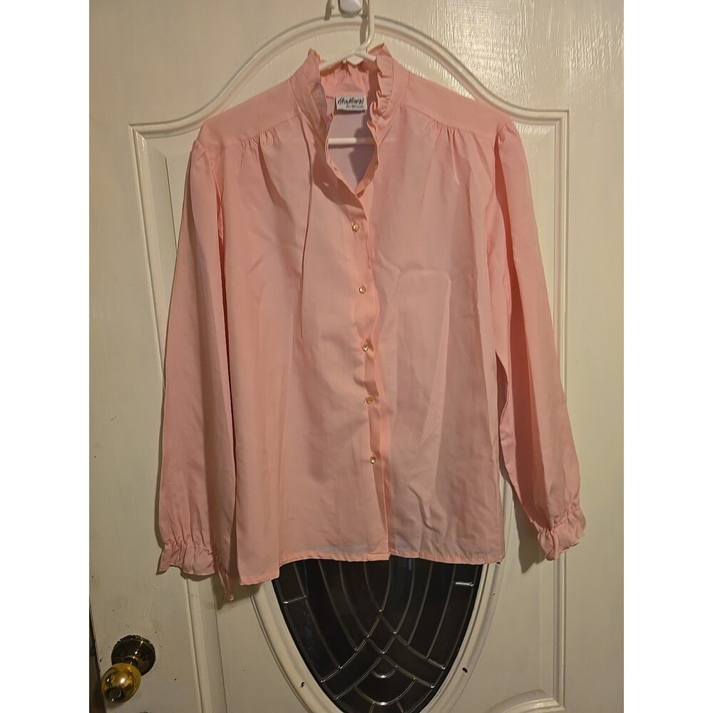 Vintage Headliners Button Up Blouse Women's Pink Long Sleeve, Read Description
